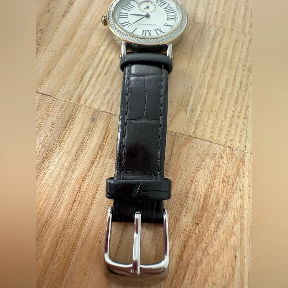 Romanson Swiss Quartz black leather watch NEW BATTERY